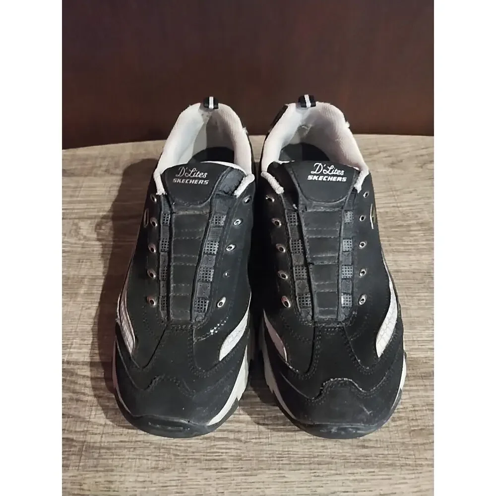 💕Skechers Shoes D'Lites Black silver Leather Slip On #11591 Women's 9 sparkle - Picture 3 of 10